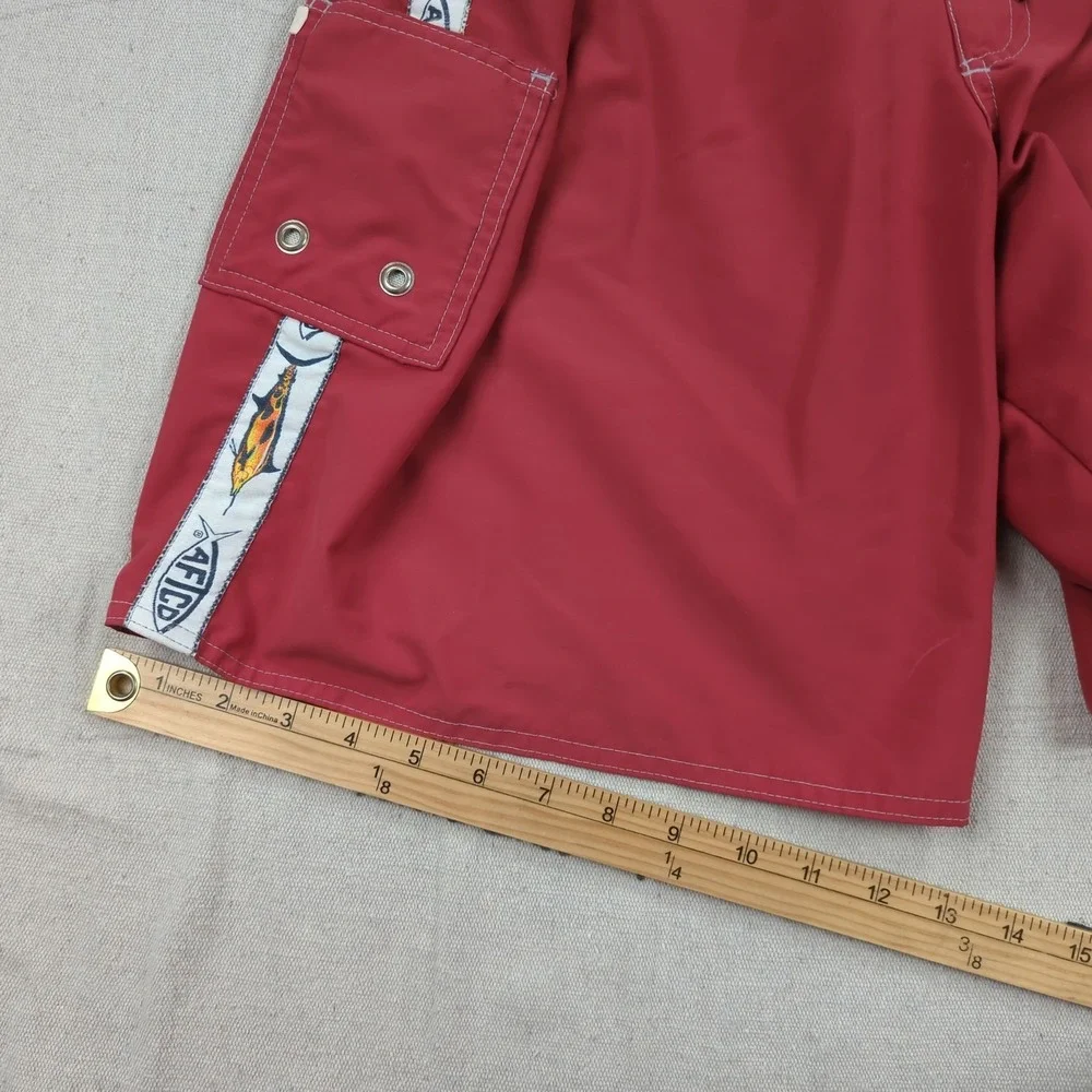 AFTCO Shorts Mens 34 Red Fishing Performance Outdoor Stretch Cargo